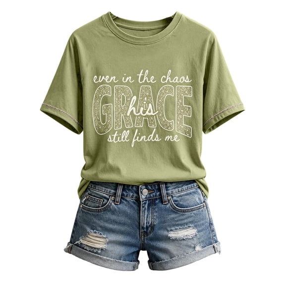 Endives Women's Short Sleeve T-shirt Graphic Tee Comfy Crew Neck T-Shirt Casual Christian Shirts Faith Grace Print XXL