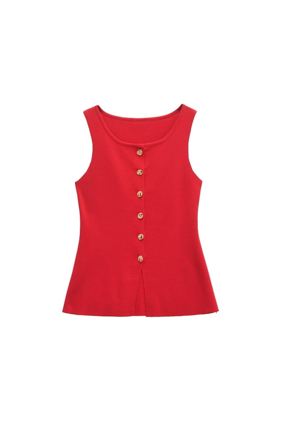 Women's Short Sleeve T-shirt Lined Sleeveless Suit Vest 5 Button V Neck Fashion Waistcoat