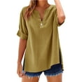 thumbnail image 1 of Endives Women's Short Sleeve T-shirt Loose Shirt Top Stand Solid Color Sleeve Collar Shirts, 1 of 8