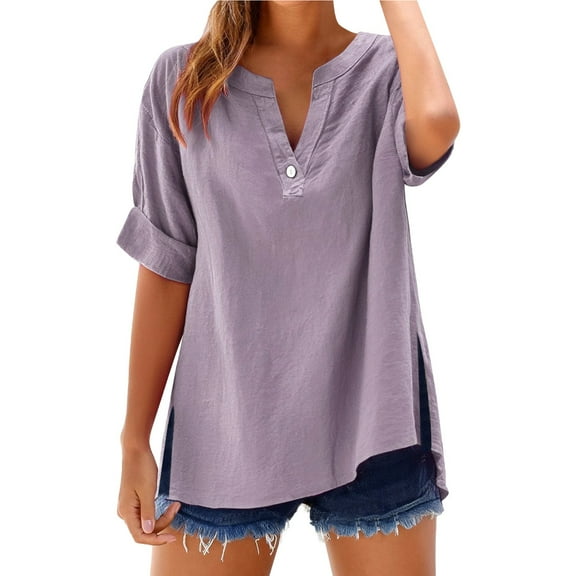 Endives Women's Short Sleeve T-shirt Loose Shirt Top Stand Solid Color Sleeve Collar Shirts