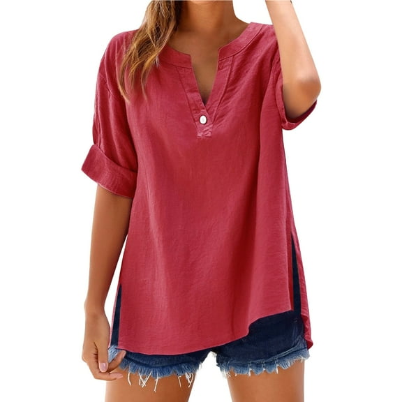 Endives Women's Short Sleeve T-shirt Loose Shirt Top Stand Solid Color Sleeve Collar Shirts