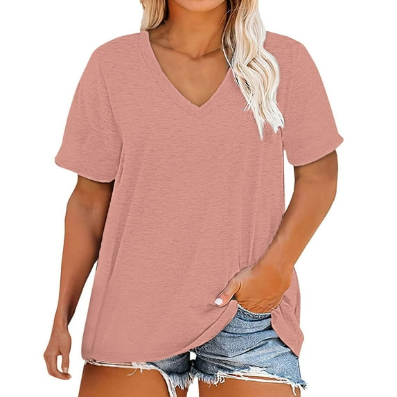 Endives Women's Short Sleeve T-shirt Plus Size V Neck T Shirts Tops Casual Summer Tshirts Loose Fit Tee
