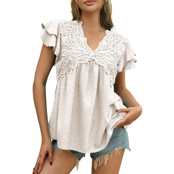 Endives Women's Short Sleeve T-shirt Puff Womens Tops Blouses Casual Embroidered Summer Shirts