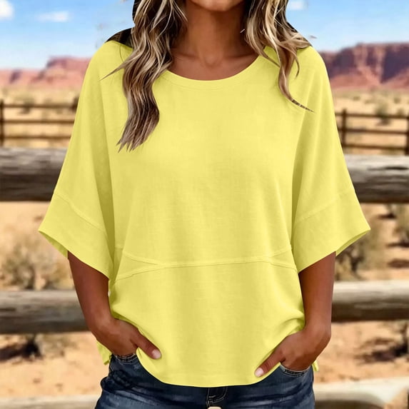 Endives Women's Short Sleeve T-shirt Solid Color Bell Sleeve T Shirt Summer Top Casual Crewneck Half Sleeve Tee Loose Basic Top T Shirts for Women XL