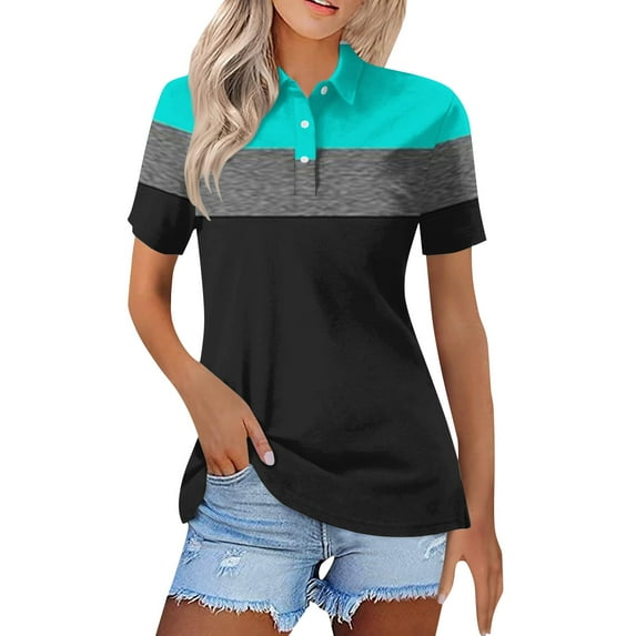 Endives Women's Short Sleeve T-shirt Summer Button Down Collared Sleeveless Tops Business Work T shirt Casual Basic Blouses