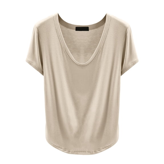 Endives Women's Short Sleeve T-shirt Summer Solid Color U Neck Plus Size Inner Layer Base Shirt Thin Style Outside Loose Fit Top