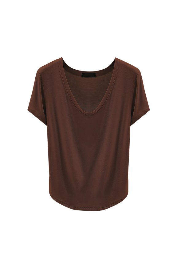 Women's Short Sleeve T-shirt Summer Solid Color U Neck Plus Size Inner Layer Base Shirt Thin Style Outside Loose Fit Top