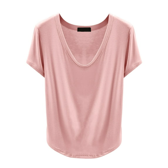 Endives Women's Short Sleeve T-shirt Summer Solid Color U Neck Plus Size Inner Layer Base Shirt Thin Style Outside Loose Fit Top