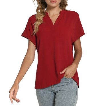Endives Women's Short Sleeve T-shirt Summer Tops 2025 V Neck T shirt Loose Flowy Tunics Solid Color Casual Blouse Shirts
