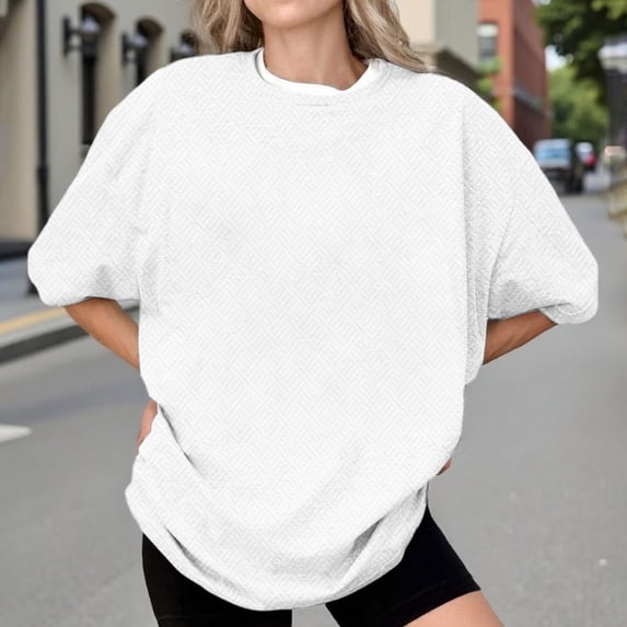 Endives Women's Short Sleeve T-shirts Crew Neck Drop Shoulder 2D Printed Basic Top Oversized Tee Fashion
