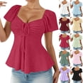 thumbnail image 1 of Endives Women's Short Sleeve Tshirt Tie Up Front Blouse Tuck Waist Shirts Tunic Tops Summer Trendy Pink, 1 of 6