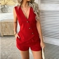thumbnail image 1 of Endives Women's Shorts Summer Outfits 2 Piece Vacation Short Sets Linen Button Down Matching Sets Vest And Shorts Sets, 1 of 7