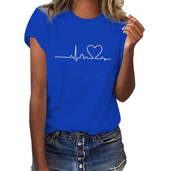 Endives Women's Spring/Summer Love Printed Loose Casual Short Sleeved T Shirt