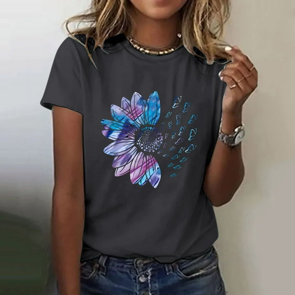 Endives Women's Sunflower Summer T Shirt Plus Size Loose Top Tops Girls Short Sleeve Graphic Casual T Shirt