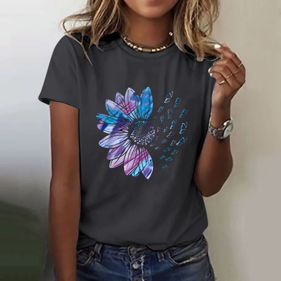 Endives Women's Sunflower Summer T Shirt Plus Size Loose Top Tops Girls Short Sleeve Graphic Casual T Shirt
