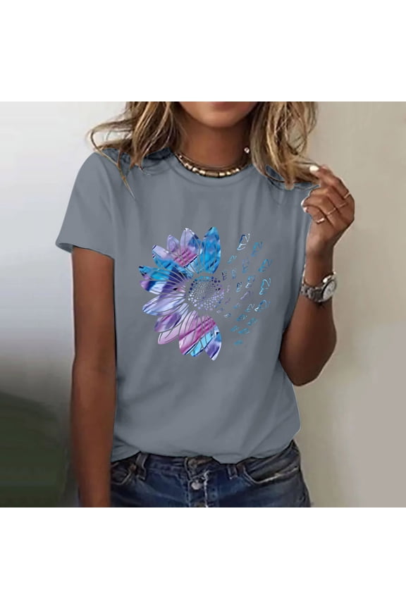 Women's Sunflower Summer T Shirt Plus Size Loose Top Tops Girls Short Sleeve Graphic Casual T Shirt