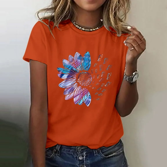 Endives Women's Sunflower Summer T Shirt Plus Size Loose Top Tops Girls Short Sleeve Graphic Casual T Shirt