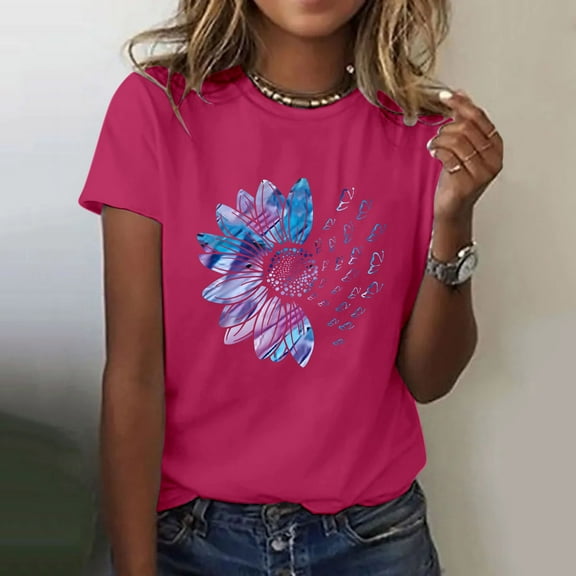 Endives Women's Sunflower Summer T Shirt Plus Size Loose Top Tops Girls Short Sleeve Graphic Casual T Shirt