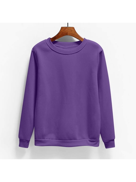 Women's Sweatshirt Plain Crew Neck Long Sleeve Pullover Sweatshirt without Hood Lightweight Basic Casual Fall Winter Top M