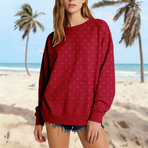 Endives Women's Sweatshirt Polka Dot Long Sleeve Loose Fit Pullover Hoodie Sweatshirt Casual Daily Wear M