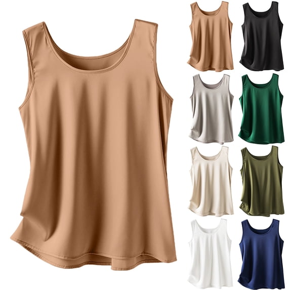 Endives Women's Tank Top Inner Wear Basic Tanks Round Neck Sleeveless Base Layer Camisole Top Army Green