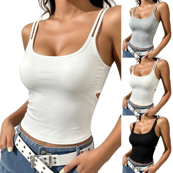 Endives Women's Tanks Top Double Spaghetti Strap Crop Top Low Cut Ruched Backless Slim Fit Ribbed Basic Layer Camisole Top Tank Tops for Women with Bulit in Bra Hot Sale