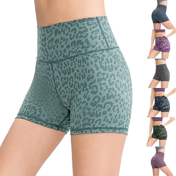 Endives Women's Yoga Short Leopard Print Biker Shorts High Waist Yoga Workout Running Gym Short