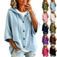 thumbnail image 1 of Endives Womens Cardigan Sweaters Hooded 3/4 Length Sleeve Knit Cardigan Button Front Loose Casual Oversized Sweater Coat With Pockets Cardigan Sweaters for Women Light Blue M, 1 of 7