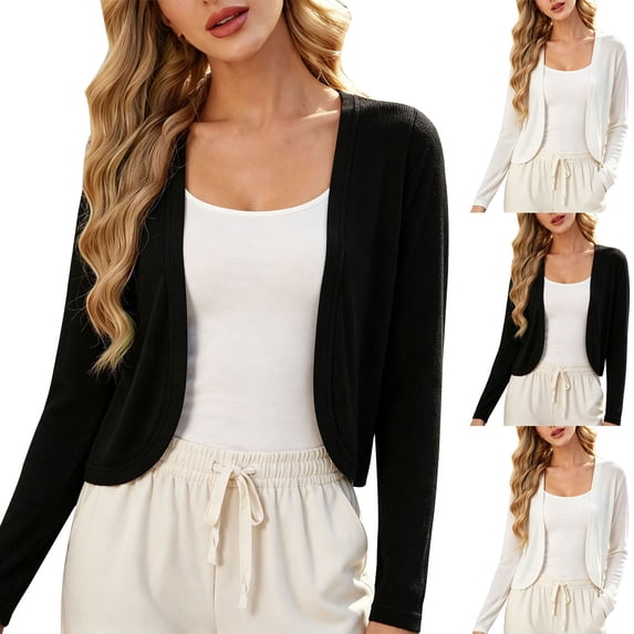 Endives Womens Cardigan Sweaters Long Sleeve Open Front Bolero Shrug for Women Knit Cropped Summer Cardigan Jacket For Dresses Cardigan for Women White L