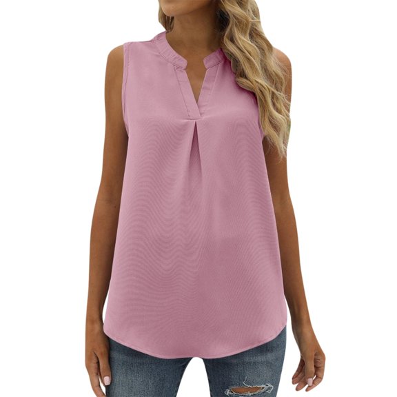 Endives Womens Chiffon Tank Tops Pleated V Neck Sleeveless Summer Shirts Blouse Loose Casual Vest Tops