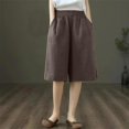 thumbnail image 1 of Endives Womens Cotton Linen Short Five Point Pants Thin High Waist Loose Slimming Breathable Casual Pants Straight Wide Leg Pants Coffee, 1 of 4