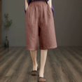thumbnail image 1 of Endives Womens Cotton Linen Short Slim Solid Color Linen Pant Women Elastic Waist Short Pants Pink, 1 of 4