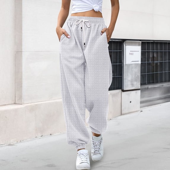 Endives Womens Cuffed Pants Baggy High Waisted Joggers With Pockets Comfy Workout Pants Sweatpants Fall Winter
