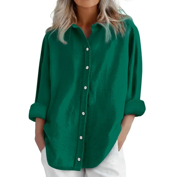 Endives Womens Daily Casual Linen Shirts Long Sleeve Shirts Tops Casual Blouses Loose Fit Shirt
