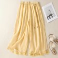 thumbnail image 1 of Endives Womens Double-layer Linen Pant Breathable Thin Wide Leg Pants Elastic Waist Solid Color Split Casual Loose Pants Summer M-4XL Yellow, 1 of 6