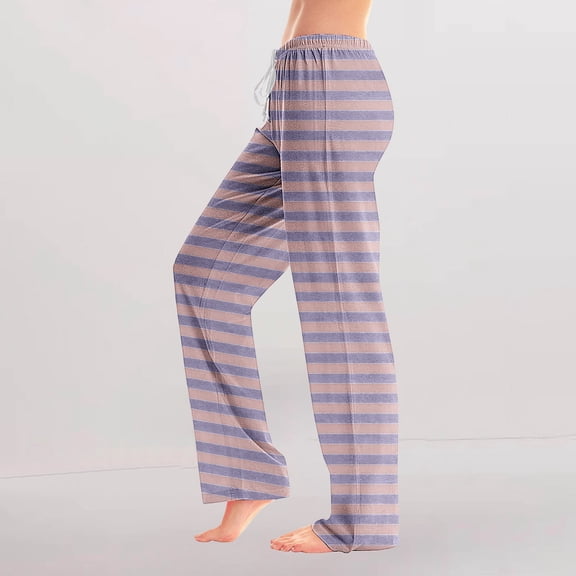 Endives Womens Flannel Striped Pattern Pajama Pants Elastic Waist Drawstring Comfy Graphic Wide Leg Pants