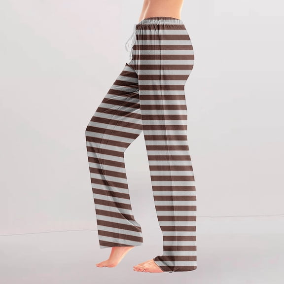 Endives Womens Flannel Striped Pattern Pajama Pants Elastic Waist Drawstring Comfy Graphic Wide Leg Pants
