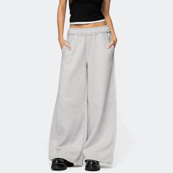 Endives Womens Fleece Lined Sweatpants Wide Leg Baggy Thermal Pants Elastic Waist Oversized Pants Winter Warm
