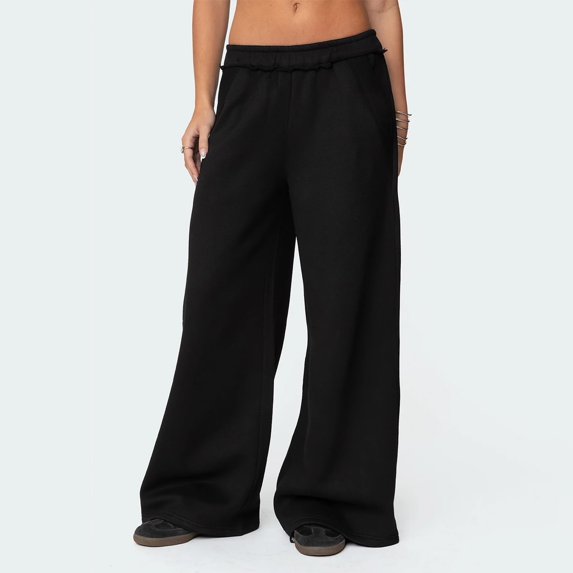 Endives Womens Fleece Lined Sweatpants Wide Leg Baggy Thermal Pants Elastic Waist Oversized Pants Winter Warm