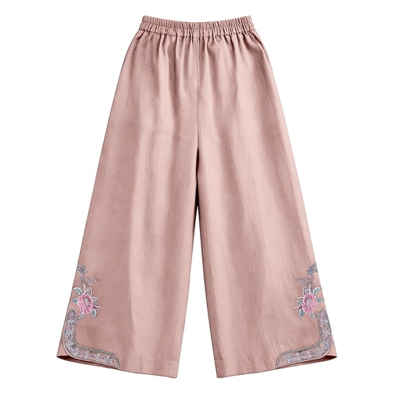 Endives Womens Linen Pant Baggy Summer Embroidered Cotton Linen Wide Leg Pant Casual Slacks 2026 New Trendy Pink