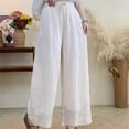 thumbnail image 1 of Endives Womens Linen Pant Wide Leg Fashion Solid Color Cotton Elastic Long Pants Lace with Bottom Beach Leisure Trousers Beige, 1 of 4