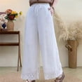 thumbnail image 1 of Endives Womens Linen Pant Wide Leg Fashion Solid Color Cotton Elastic Long Pants Lace with Bottom Beach Leisure Trousers White, 1 of 4