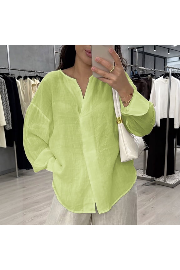 Womens Linen Shirt Button Down Shirts Long Sleeve Casual Blouses Linen Clothes Thin Lightweight Breathable Womens Top