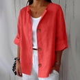 thumbnail image 1 of Endives Womens Linen Shirts Summer Button Down Shirt V Neck 3/4 Sleeve Tops Loose Vacation Beach Solid Color Blouses Womens Tops S-5XL, 1 of 5