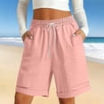 thumbnail image 1 of Endives Womens Linen Short Elastic Waist Solid Color Knee Length Casual Loose Rolled Up Shorts Beach Shorts, 1 of 7