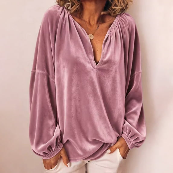 Endives Womens Long Sleeve Shirt Velvet Deep V Neck Tunic Sleeve Pullover Loose T Shirt Womens Top