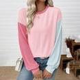 thumbnail image 1 of Endives Womens Long Sleeve Shirts Crewneck Ribbed Knit Contrast Color Casual Loose Fit Pullover Shirts Pink, 1 of 1