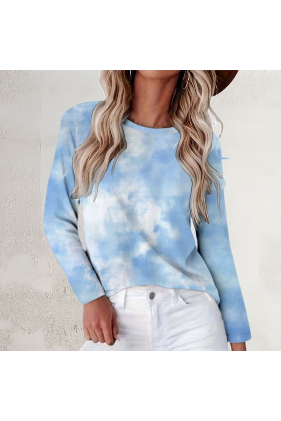 Womens Long Sleeve Shirts Long Sleeve Crew Neck Shirts Gradient Color Basic Tee Soft Tops Blouse Womens T Shirts