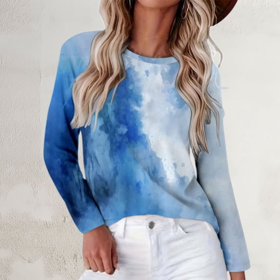 Endives Womens Long Sleeve Shirts Long Sleeve Crew Neck Shirts Gradient Color Basic Tee Soft Tops Blouse Womens T Shirts