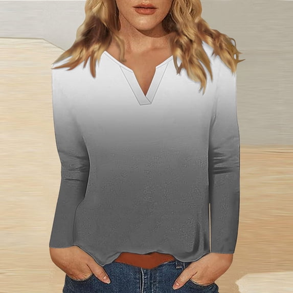 Endives Womens Long Sleeve Shirts V Neck Womens Tops Basic Tops Loose Fit Blouse Shirt